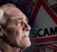 Elderly American with Scam Sign